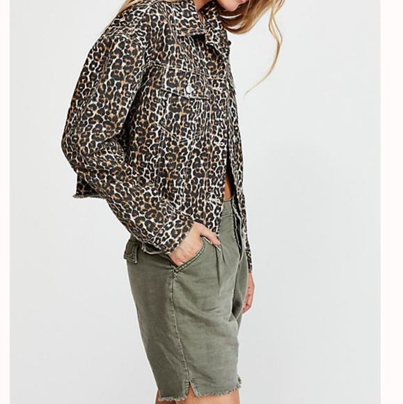 FREE PEOPLE Cheetah Leopard Print Denim Jacket NWT - Picture 9 of 12